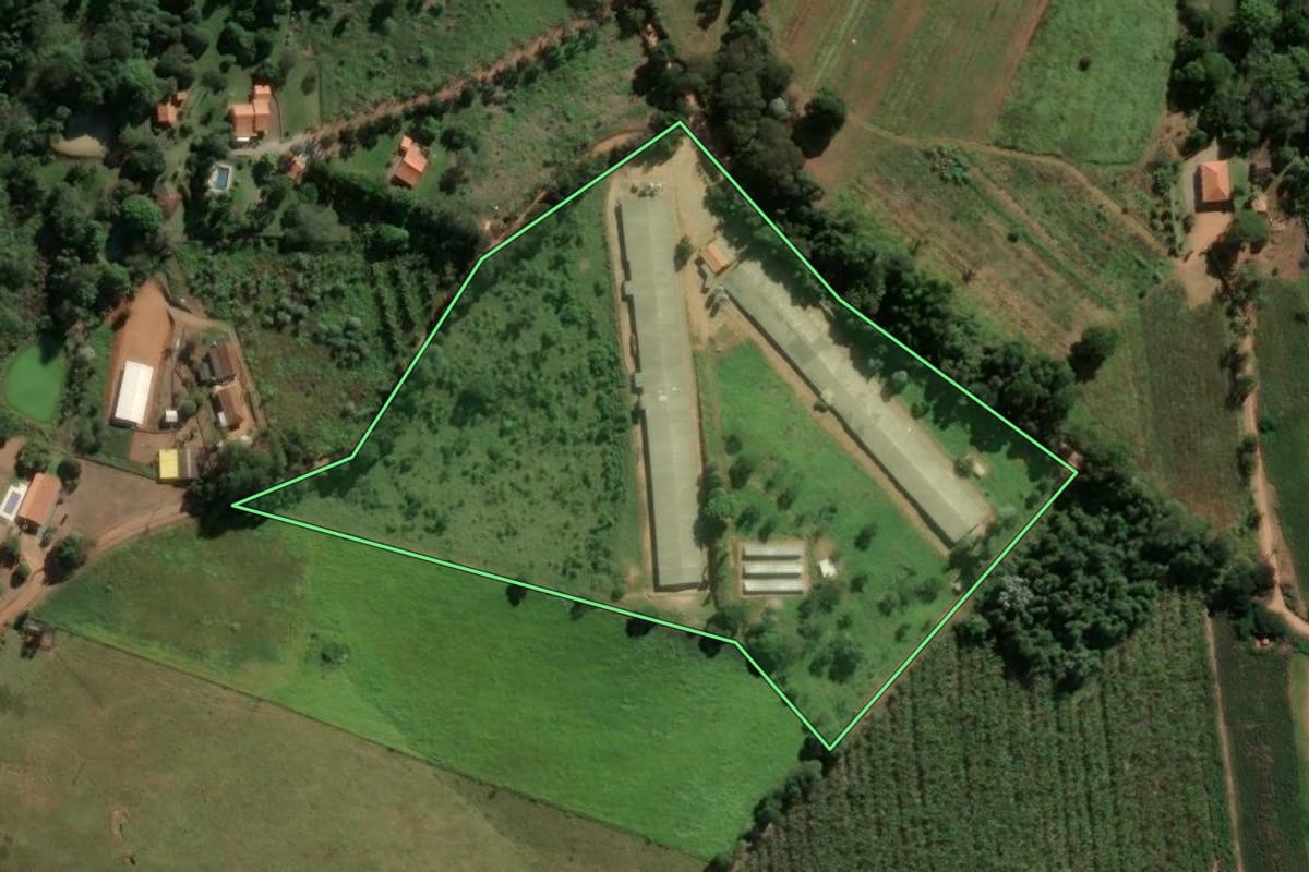 Imagem de satélite do imóvel rural em Socorro (SP), com o contorno declarado no CAR desenhado por cima.
