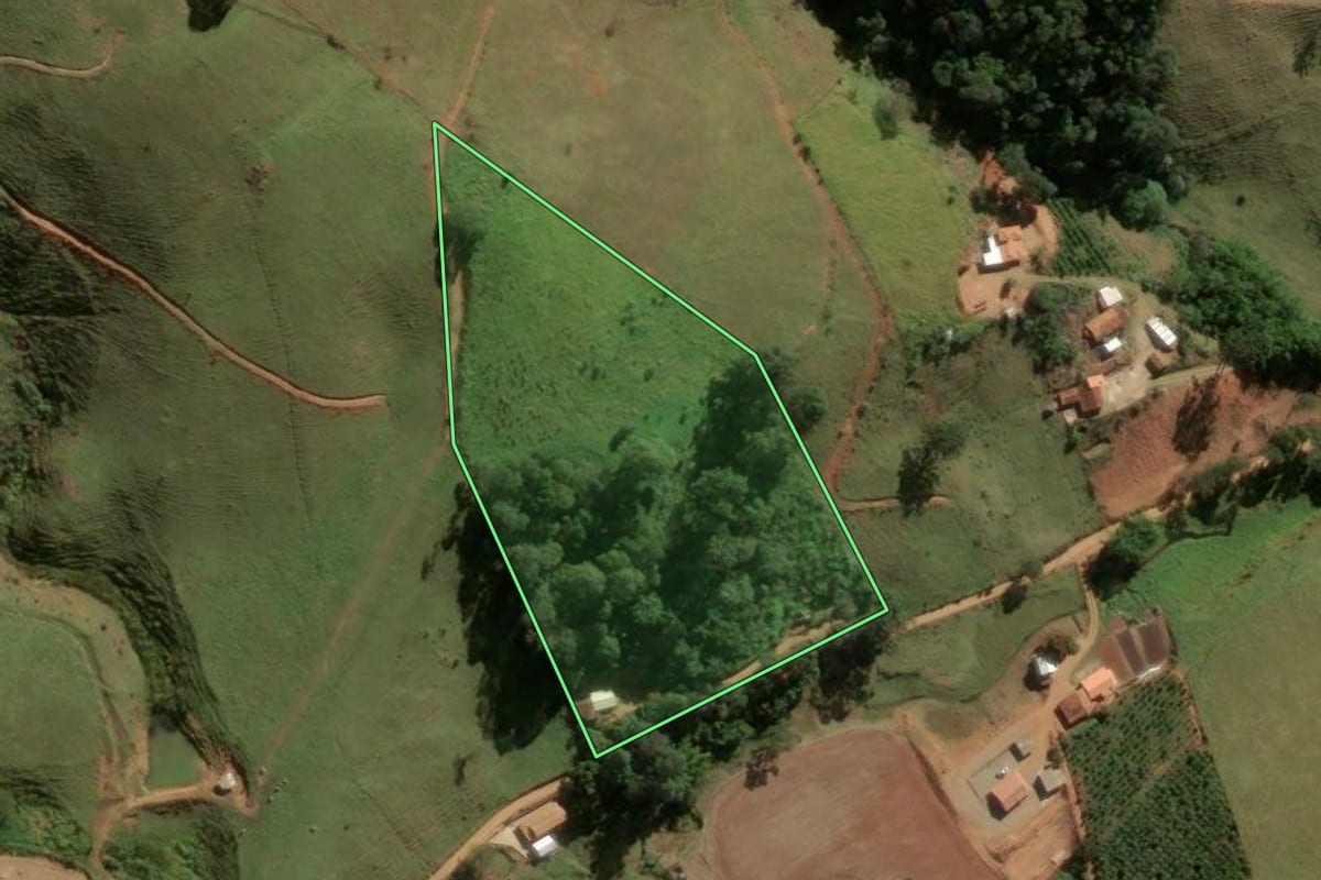 Imagem de satélite do imóvel rural em Socorro (SP), com o contorno declarado no CAR desenhado por cima.
