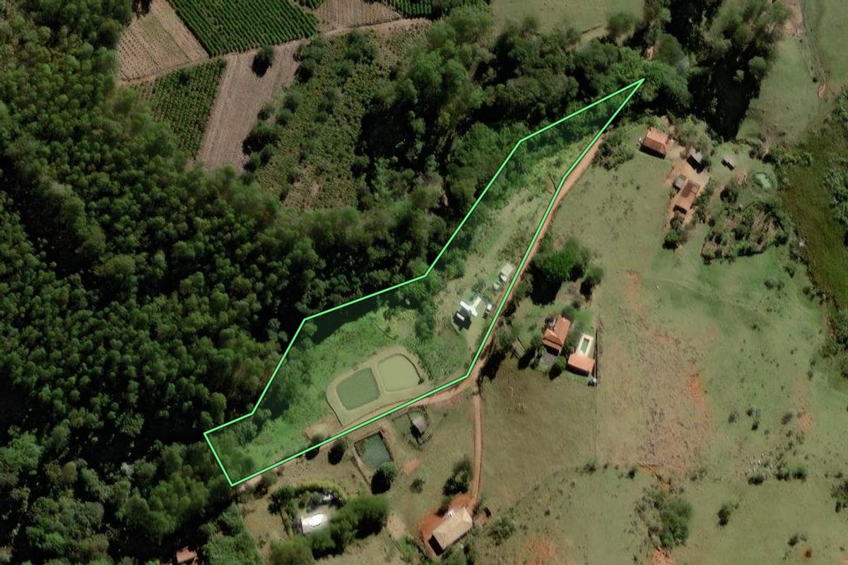 Imagem de satélite do imóvel rural em Socorro (SP), com o contorno declarado no CAR desenhado por cima.
