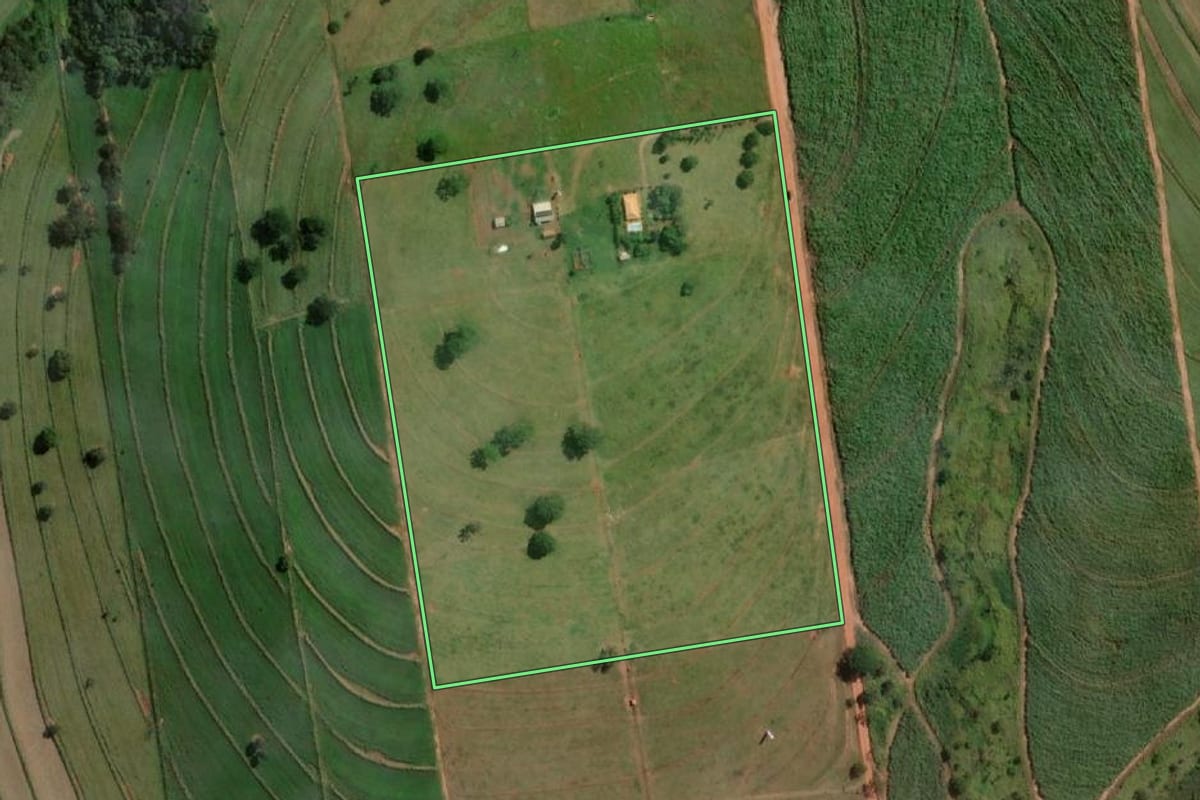 Imagem de satélite do imóvel rural em Sud Mennucci (SP), com o contorno declarado no CAR desenhado por cima.