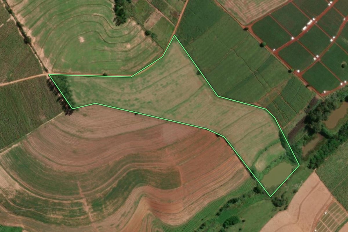 Imagem de satélite do imóvel rural em Sumaré (SP), com o contorno declarado no CAR desenhado por cima.