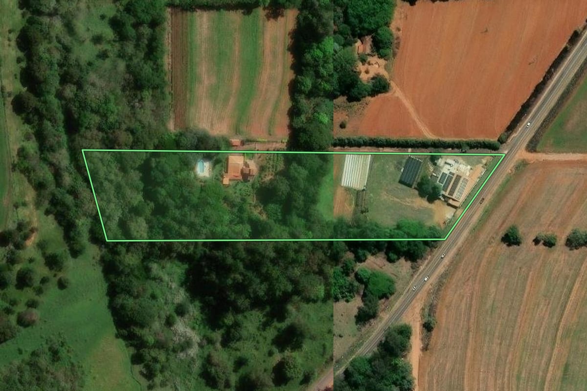 Imagem de satélite do imóvel rural em Sumaré (SP), com o contorno declarado no CAR desenhado por cima.