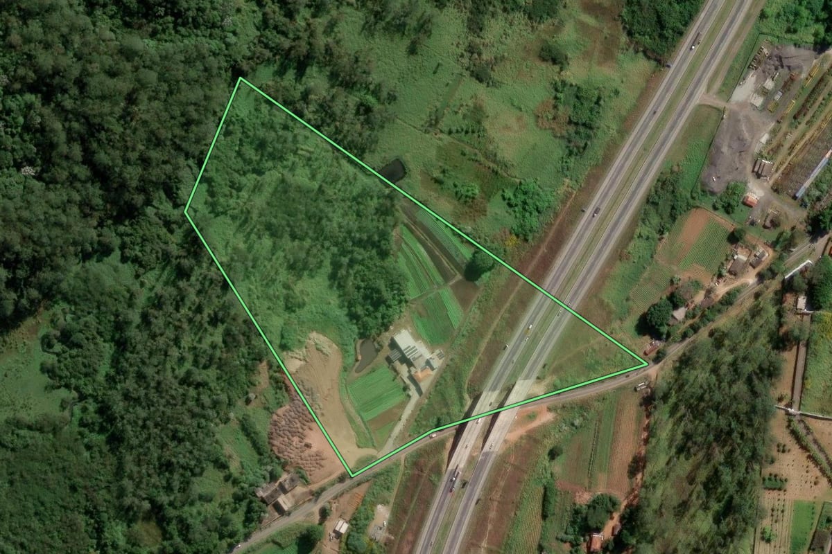 Imagem de satélite do imóvel rural em Suzano (SP), com o contorno declarado no CAR desenhado por cima.