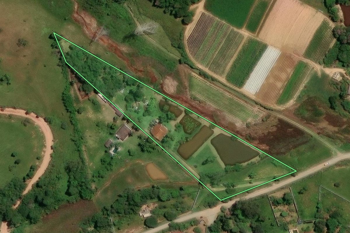 Imagem de satélite do imóvel rural em Suzano (SP), com o contorno declarado no CAR desenhado por cima.