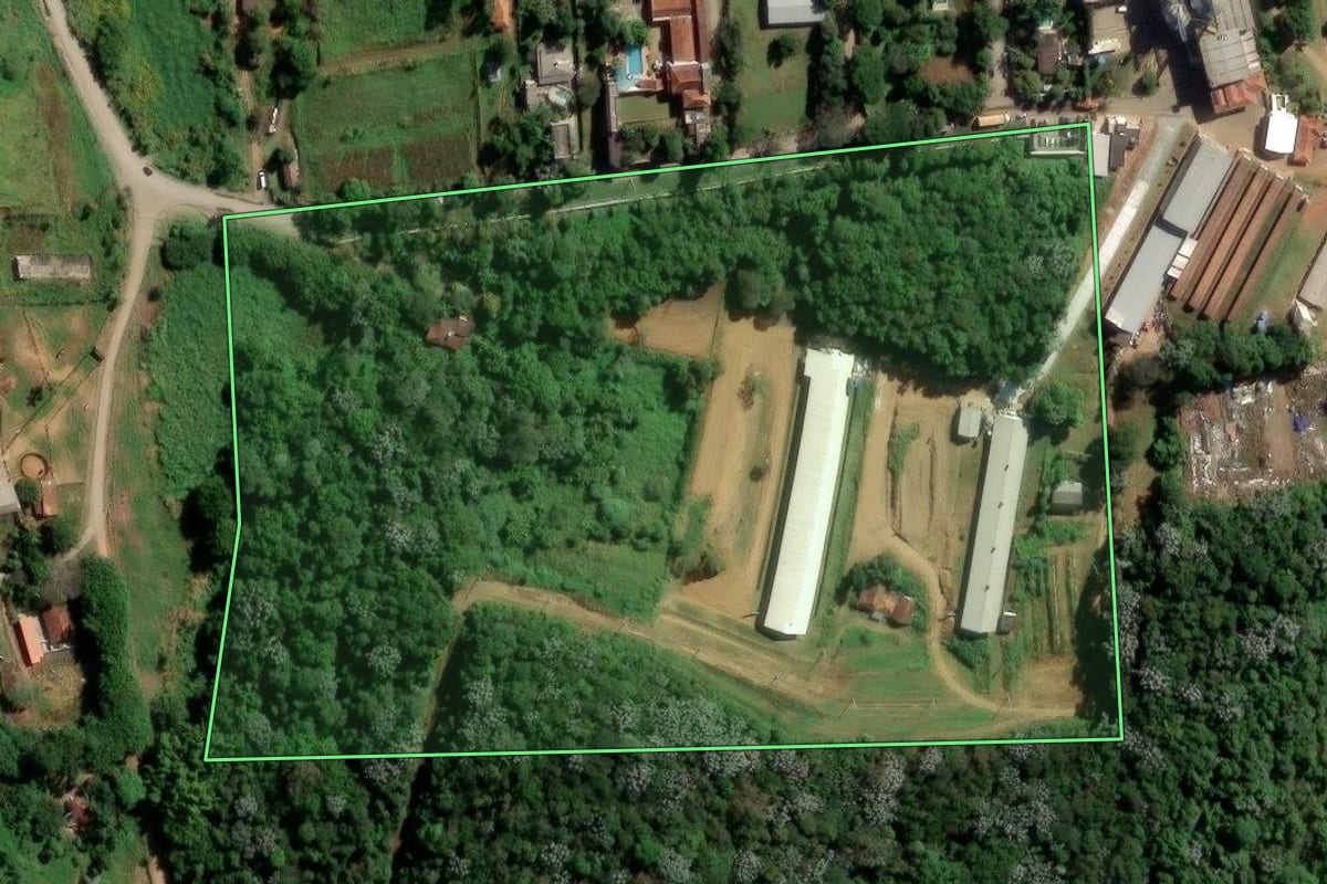 Imagem de satélite do imóvel rural em Suzano (SP), com o contorno declarado no CAR desenhado por cima.
