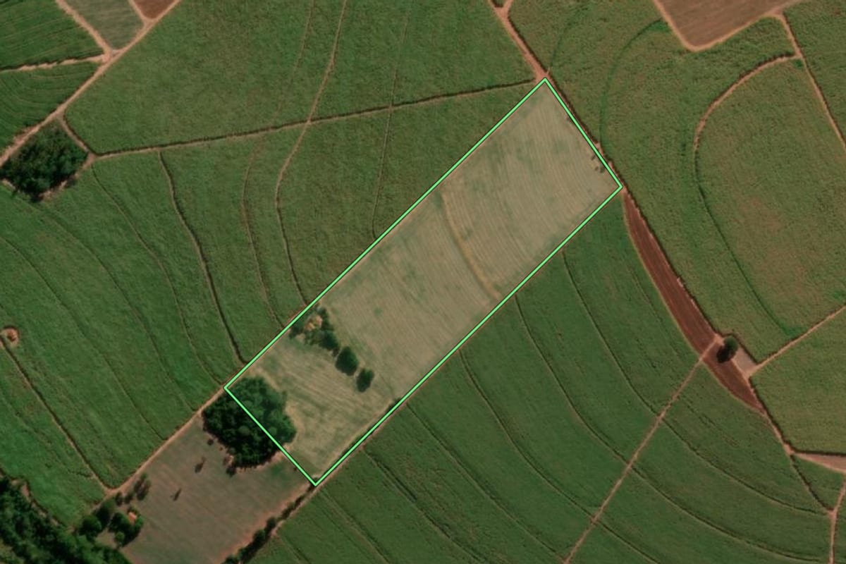 Imagem de satélite do imóvel rural em Tabatinga (SP), com o contorno declarado no CAR desenhado por cima.