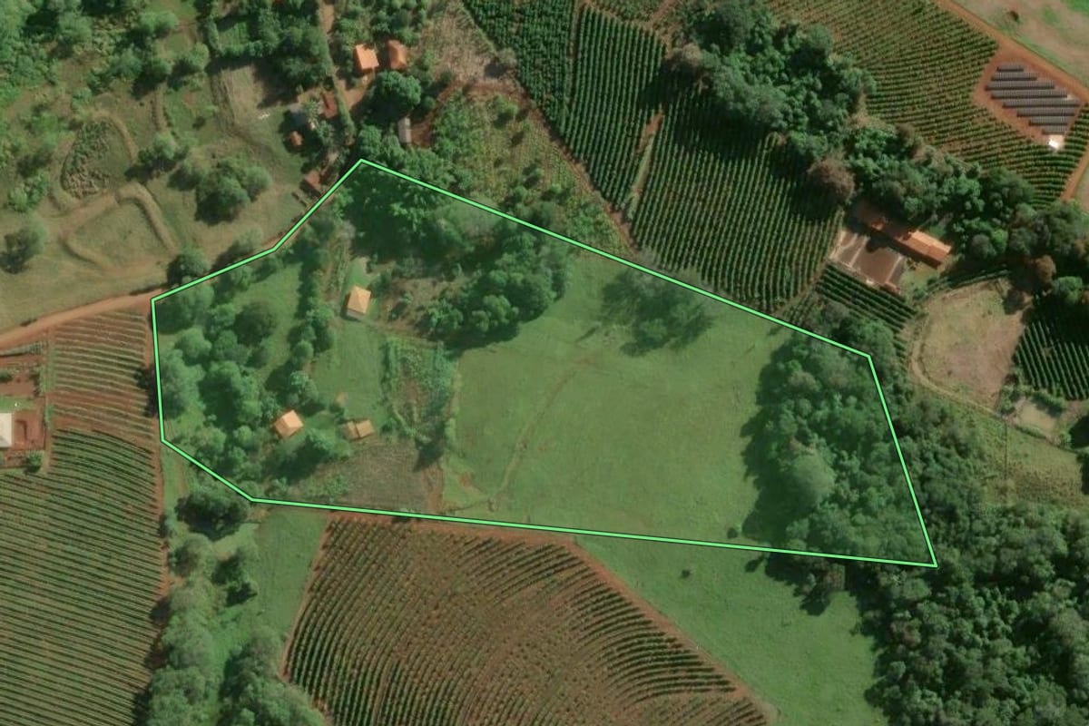 Imagem de satélite do imóvel rural em Taguaí (SP), com o contorno declarado no CAR desenhado por cima.