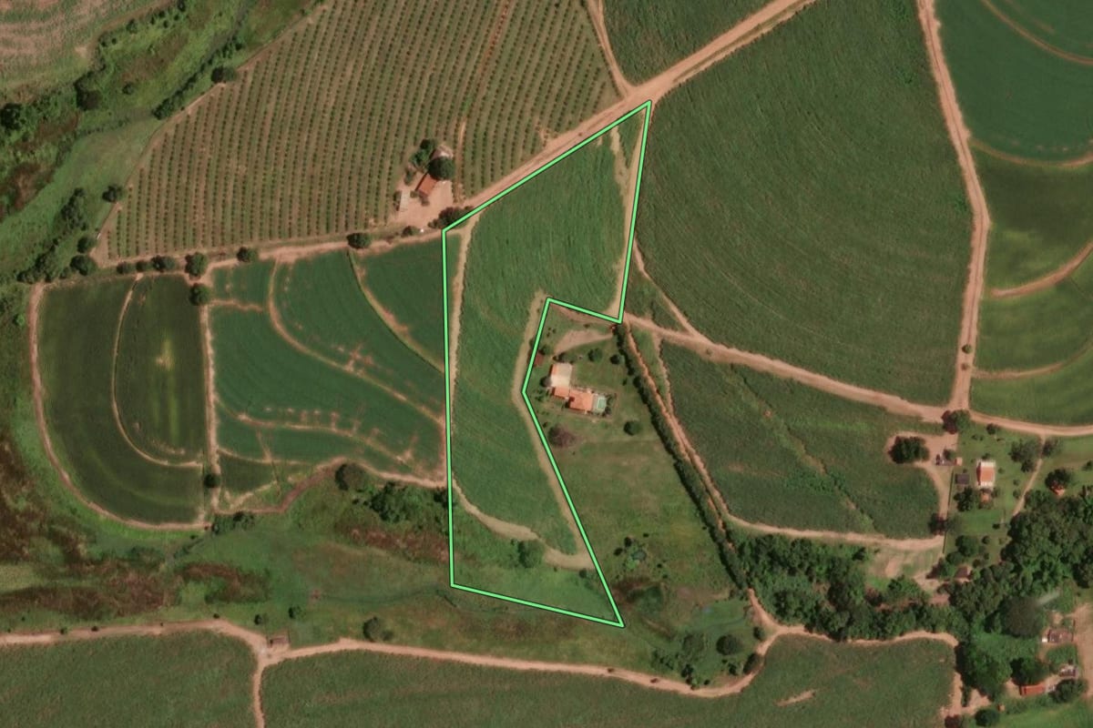 Imagem de satélite do imóvel rural em Taiúva (SP), com o contorno declarado no CAR desenhado por cima.