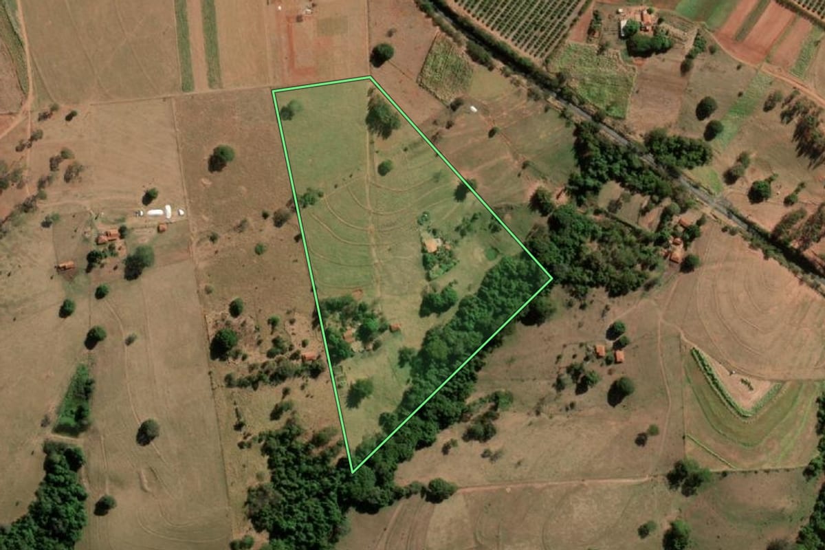 Imagem de satélite do imóvel rural em Tanabi (SP), com o contorno declarado no CAR desenhado por cima.