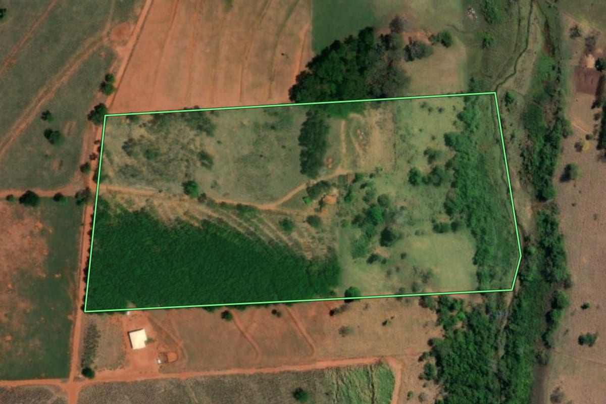 Imagem de satélite do imóvel rural em Tanabi (SP), com o contorno declarado no CAR desenhado por cima.