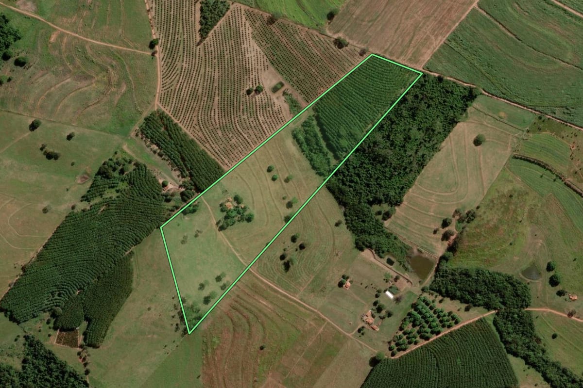 Imagem de satélite do imóvel rural em Tanabi (SP), com o contorno declarado no CAR desenhado por cima.