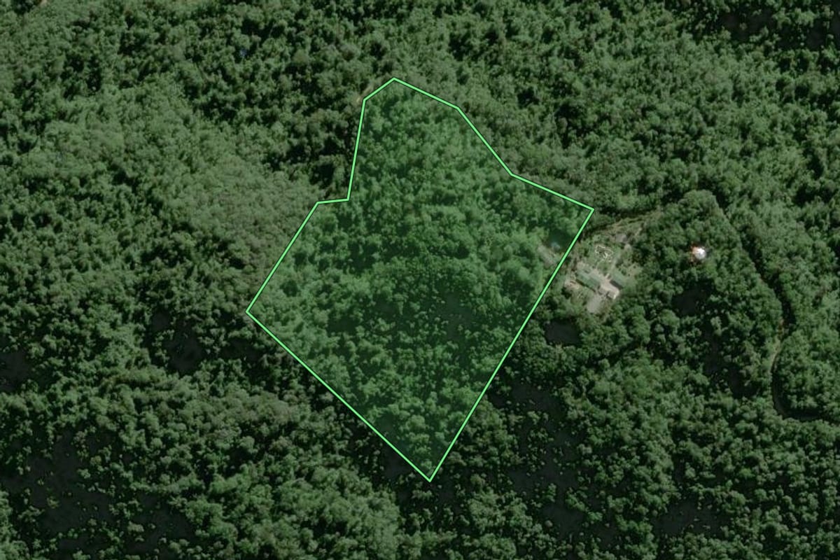 Imagem de satélite do imóvel rural em Tapiraí (SP), com o contorno declarado no CAR desenhado por cima.