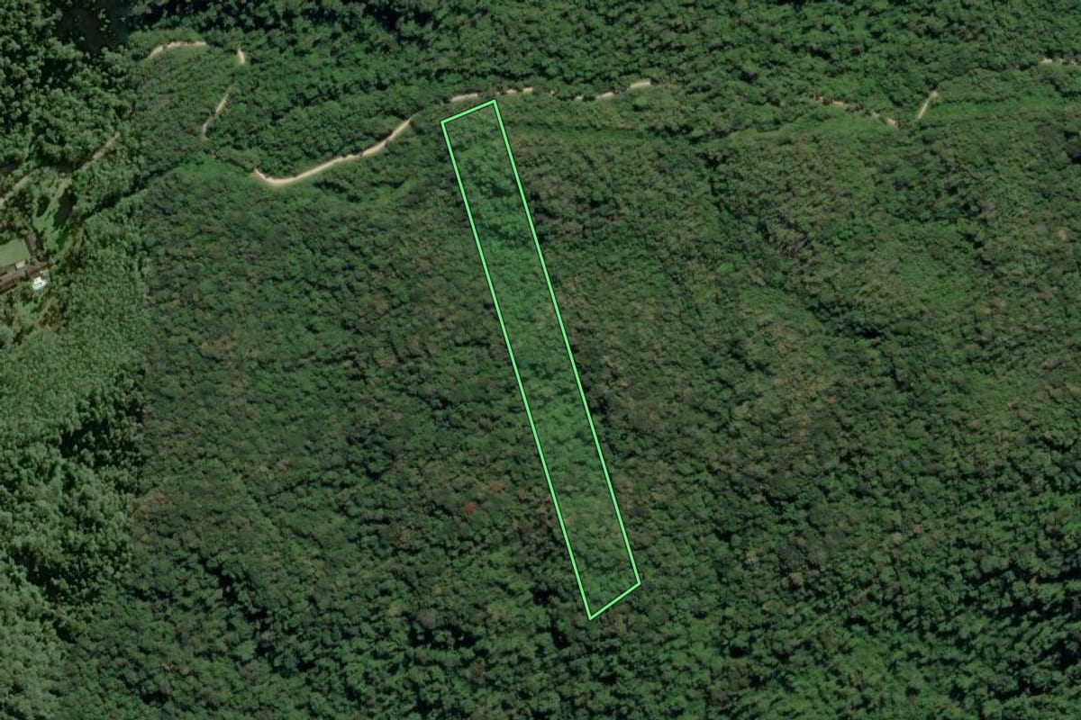 Imagem de satélite do imóvel rural em Tapiraí (SP), com o contorno declarado no CAR desenhado por cima.