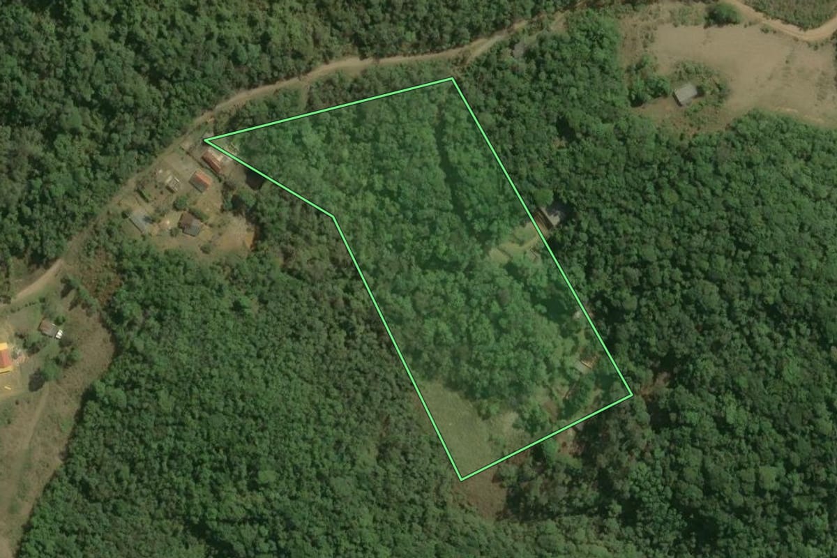 Imagem de satélite do imóvel rural em Tapiraí (SP), com o contorno declarado no CAR desenhado por cima.