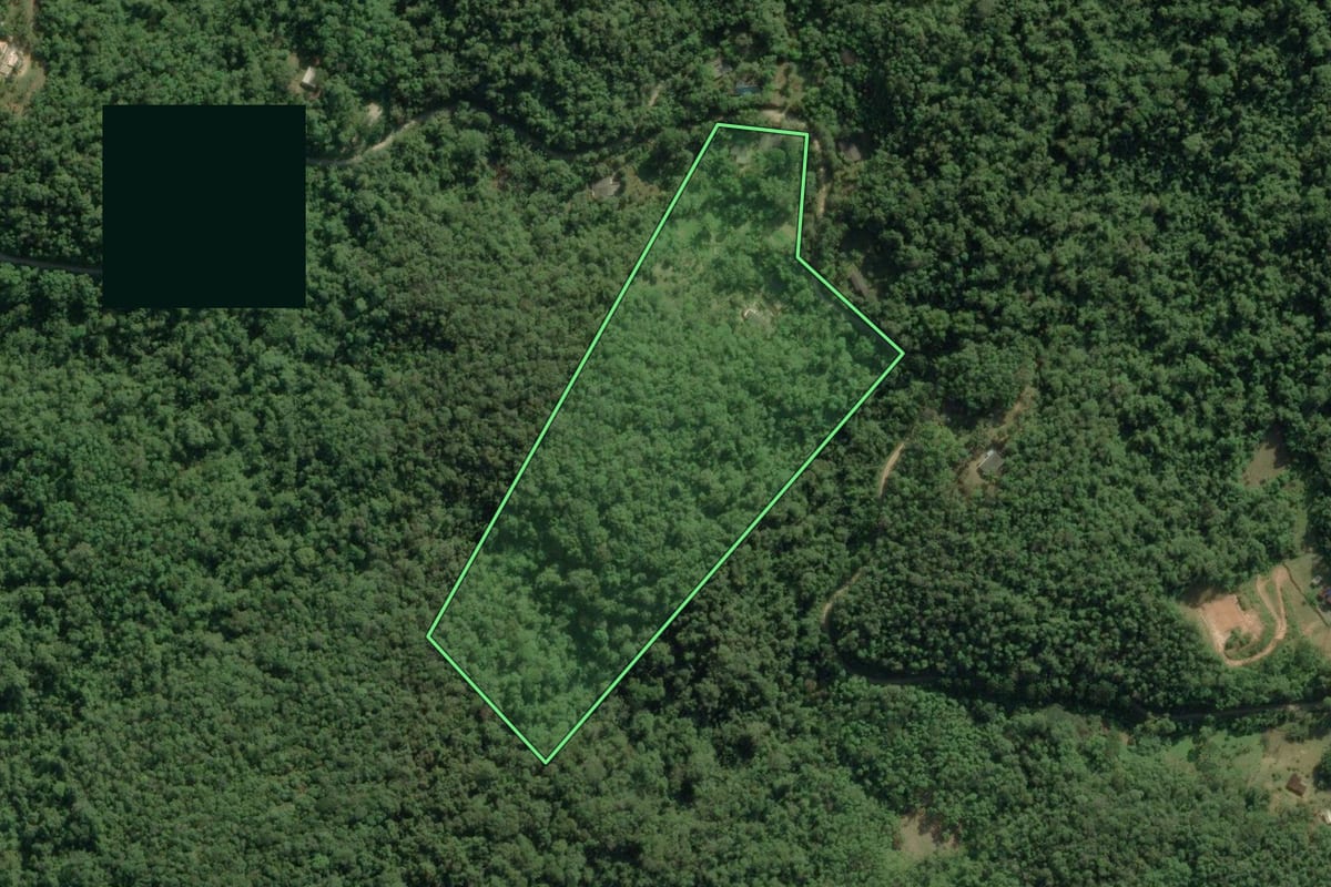 Imagem de satélite do imóvel rural em Tapiraí (SP), com o contorno declarado no CAR desenhado por cima.