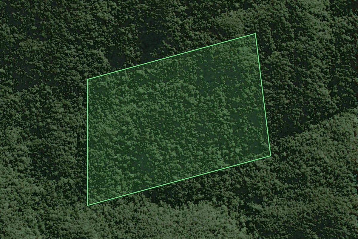 Imagem de satélite do imóvel rural em Tapiraí (SP), com o contorno declarado no CAR desenhado por cima.