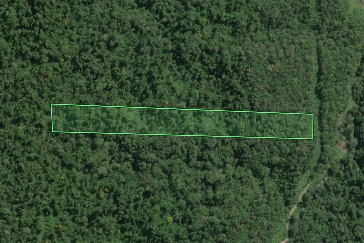 Imagem de satélite do imóvel rural em Tapiraí (SP), com o contorno declarado no CAR desenhado por cima.