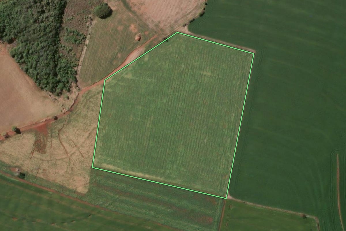 Imagem de satélite do imóvel rural em Taquarituba (SP), com o contorno declarado no CAR desenhado por cima.