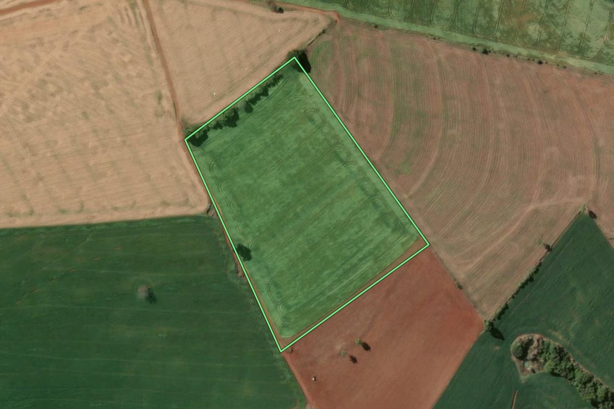 Imagem de satélite do imóvel rural em Taquarituba (SP), com o contorno declarado no CAR desenhado por cima.