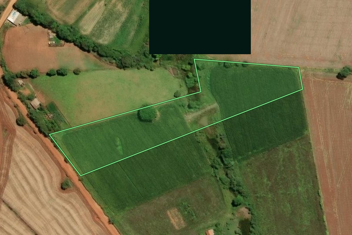 Imagem de satélite do imóvel rural em Taquarivaí (SP), com o contorno declarado no CAR desenhado por cima.