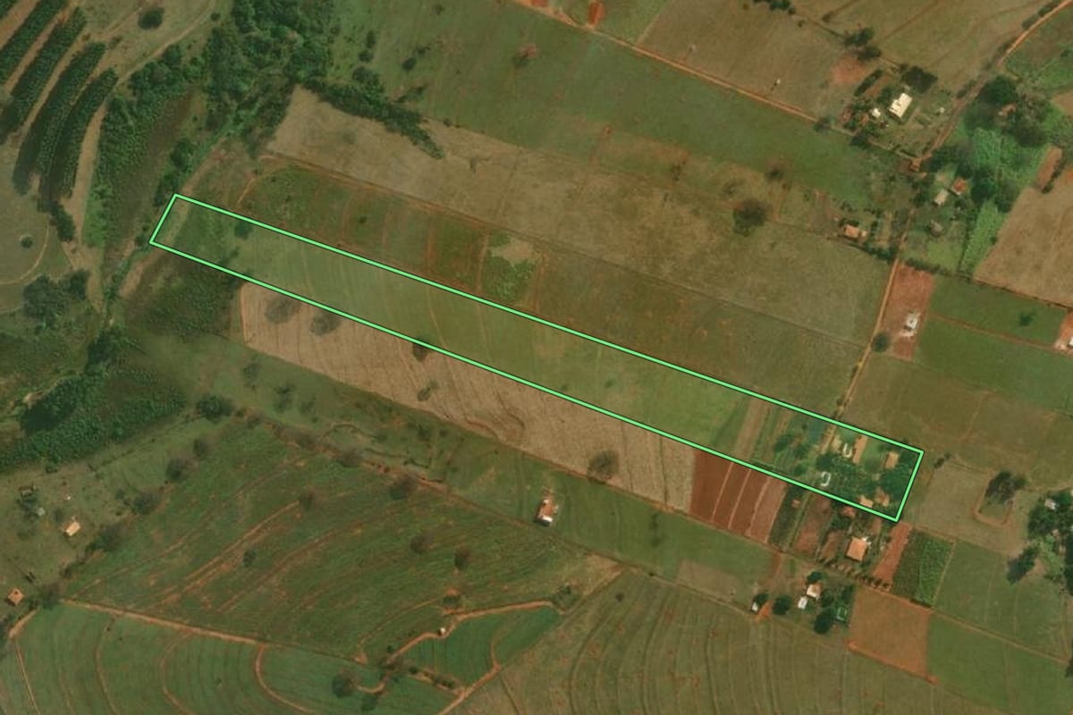 Imagem de satélite do imóvel rural em Tarabai (SP), com o contorno declarado no CAR desenhado por cima.