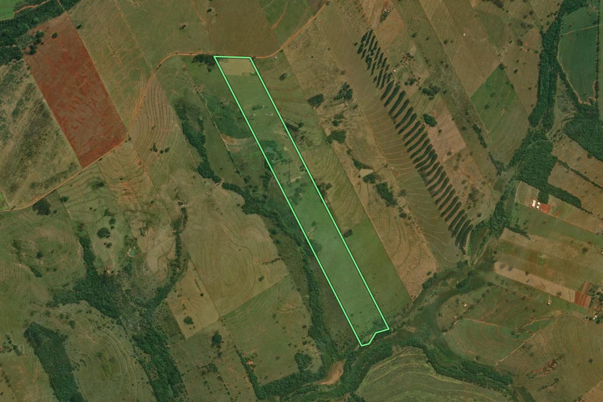 Imagem de satélite do imóvel rural em Tarabai (SP), com o contorno declarado no CAR desenhado por cima.
