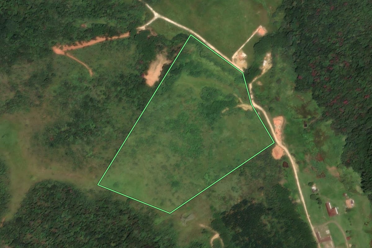 Imagem de satélite do imóvel rural em Taubaté (SP), com o contorno declarado no CAR desenhado por cima.