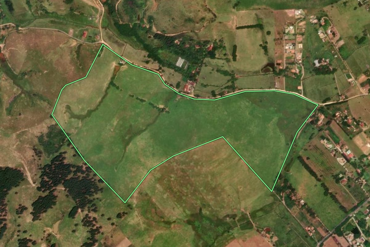 Imagem de satélite do imóvel rural em Taubaté (SP), com o contorno declarado no CAR desenhado por cima.