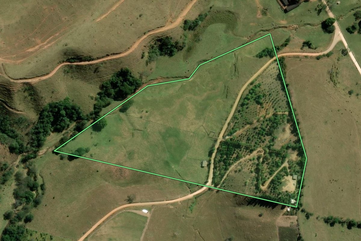 Imagem de satélite do imóvel rural em Taubaté (SP), com o contorno declarado no CAR desenhado por cima.