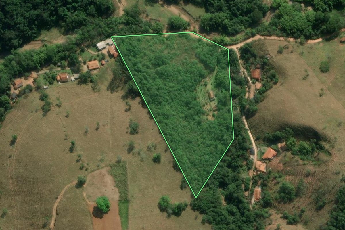 Imagem de satélite do imóvel rural em Taubaté (SP), com o contorno declarado no CAR desenhado por cima.