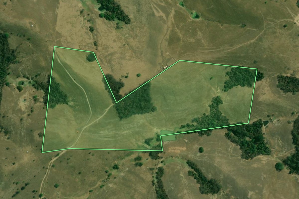 Imagem de satélite do imóvel rural em Tietê (SP), com o contorno declarado no CAR desenhado por cima.