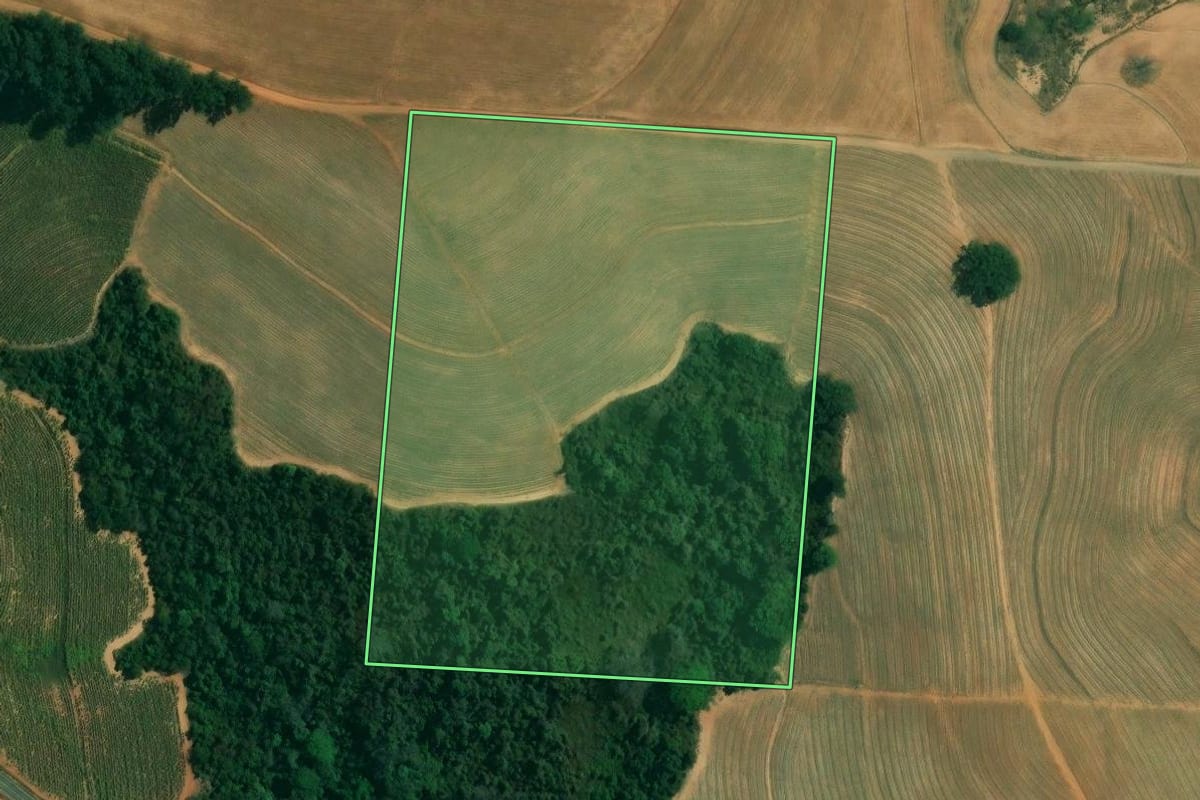 Imagem de satélite do imóvel rural em Tietê (SP), com o contorno declarado no CAR desenhado por cima.
