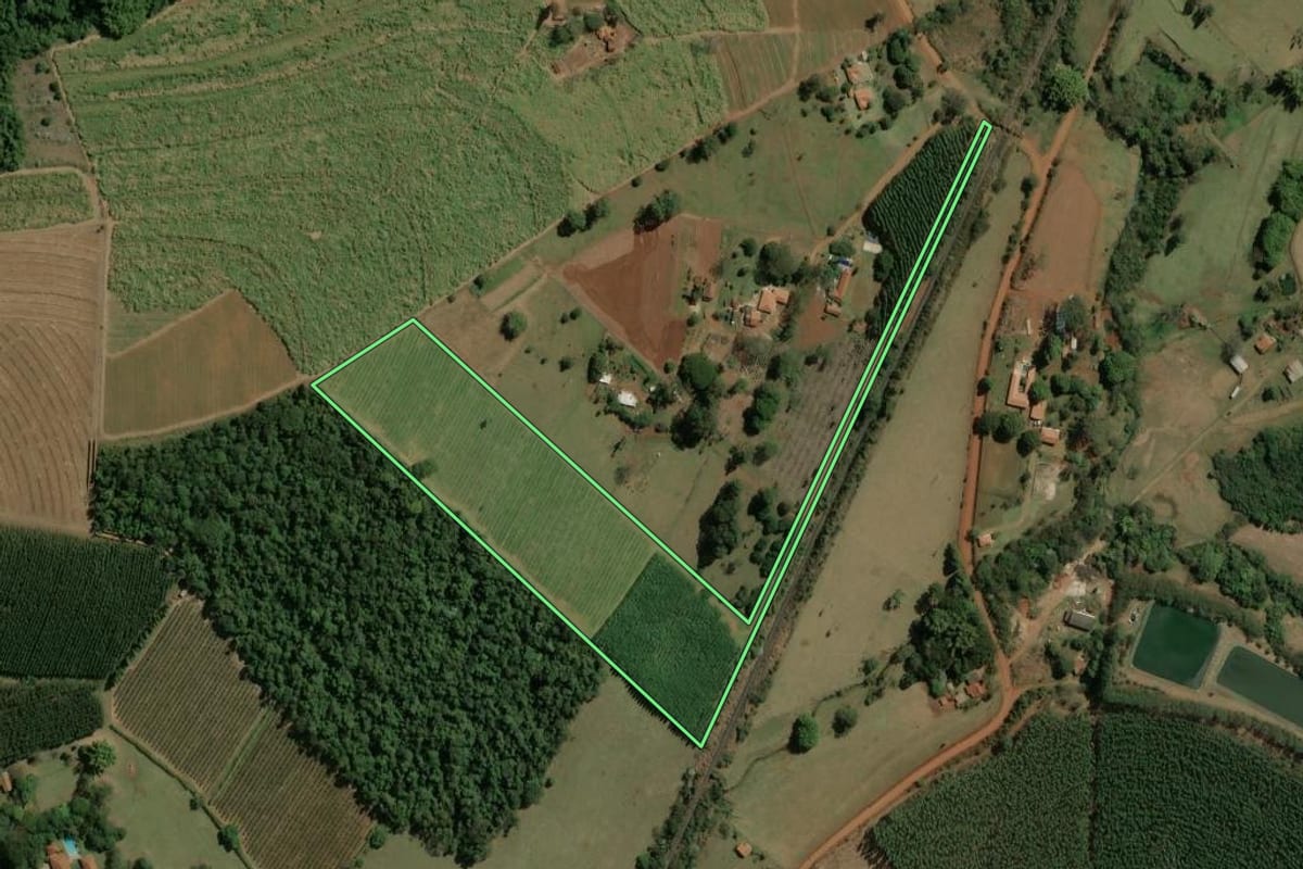 Imagem de satélite do imóvel rural em Torrinha (SP), com o contorno declarado no CAR desenhado por cima.