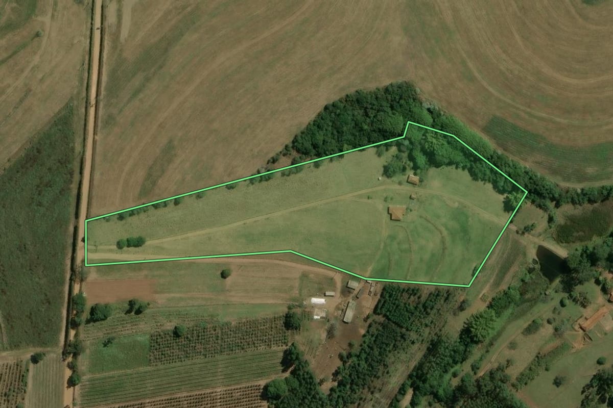 Imagem de satélite do imóvel rural em Torrinha (SP), com o contorno declarado no CAR desenhado por cima.