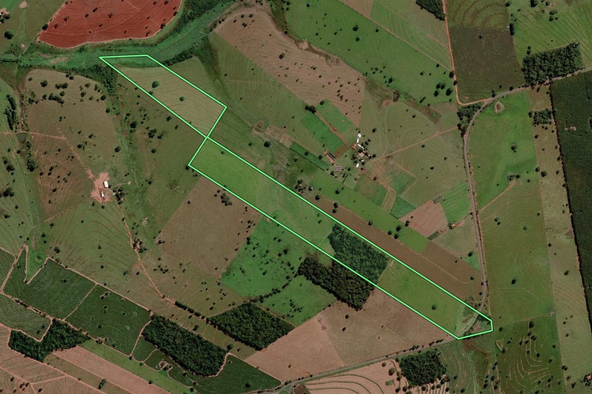Imagem de satélite do imóvel rural em Três Fronteiras (SP), com o contorno declarado no CAR desenhado por cima.