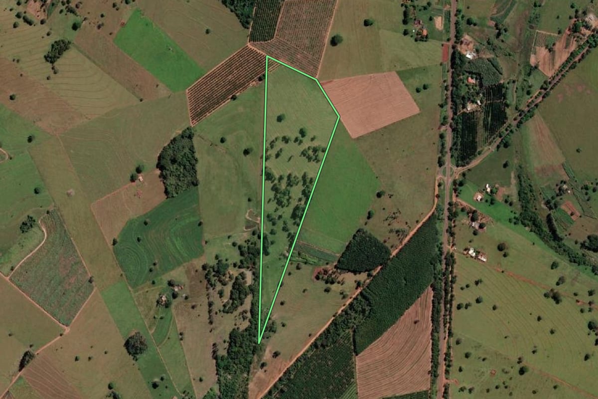 Imagem de satélite do imóvel rural em Três Fronteiras (SP), com o contorno declarado no CAR desenhado por cima.