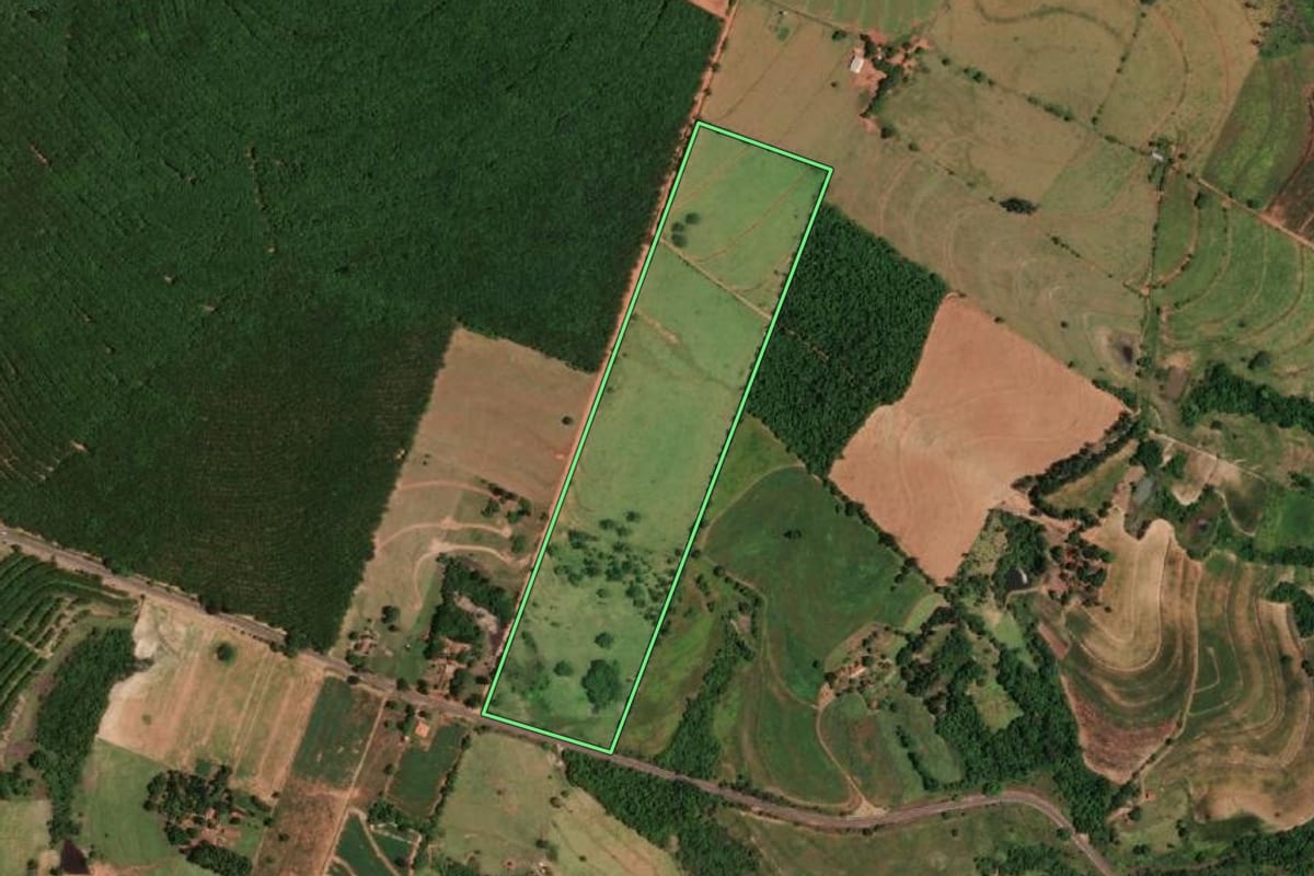Imagem de satélite do imóvel rural em Tupã (SP), com o contorno declarado no CAR desenhado por cima.