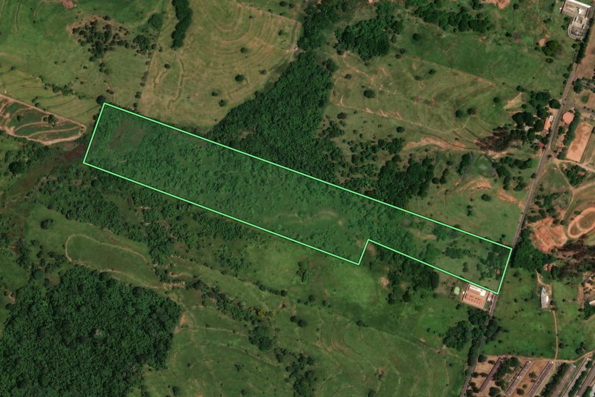 Imagem de satélite do imóvel rural em Tupã (SP), com o contorno declarado no CAR desenhado por cima.