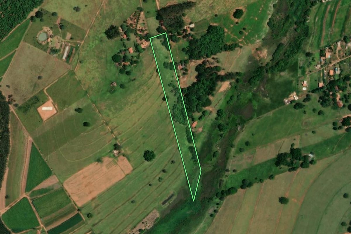 Imagem de satélite do imóvel rural em Tupã (SP), com o contorno declarado no CAR desenhado por cima.