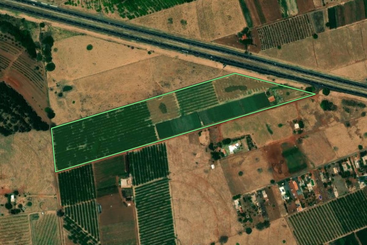 Imagem de satélite do imóvel rural em Urânia (SP), com o contorno declarado no CAR desenhado por cima.