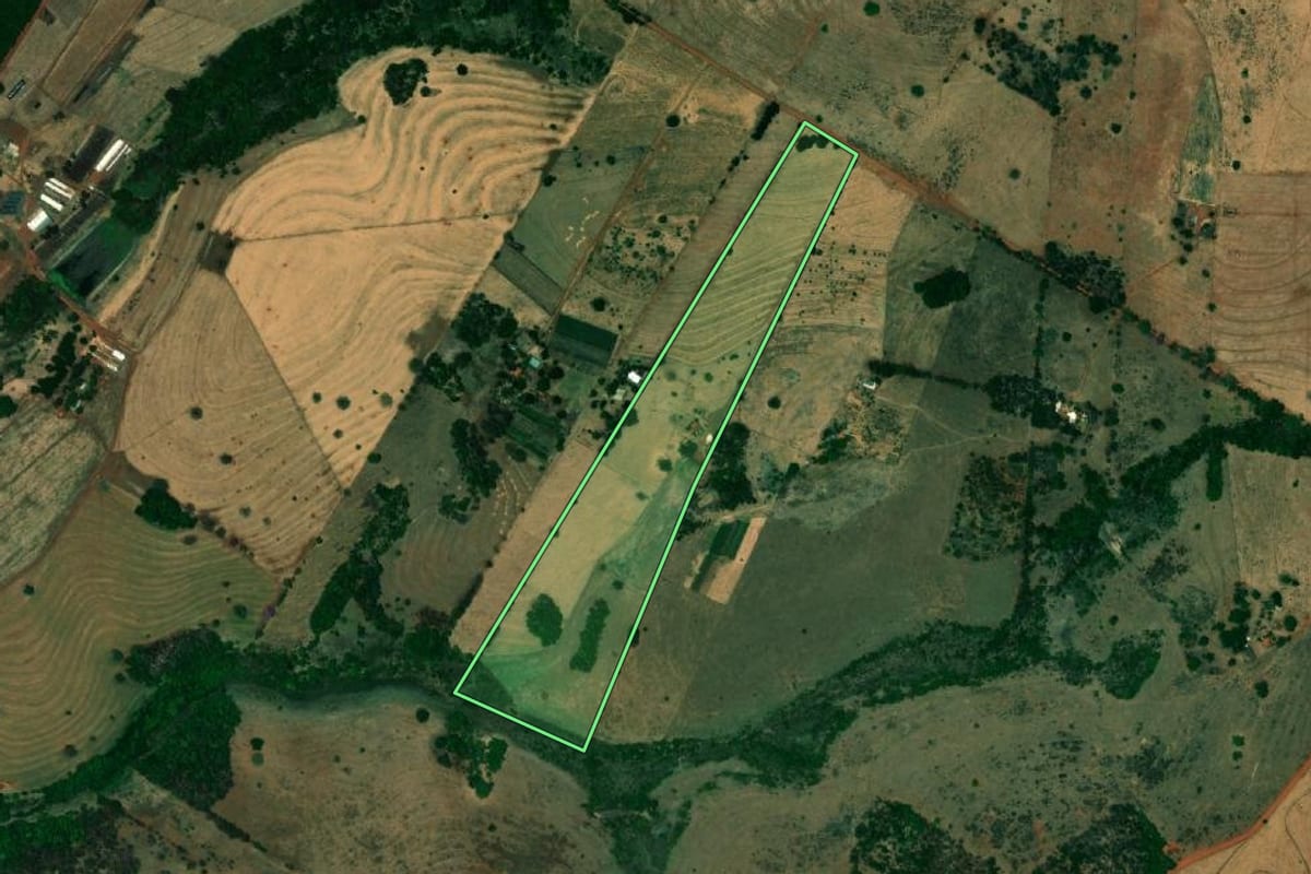Imagem de satélite do imóvel rural em Urânia (SP), com o contorno declarado no CAR desenhado por cima.