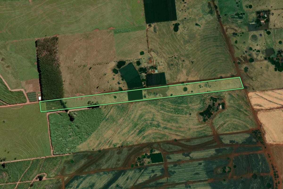 Imagem de satélite do imóvel rural em Urânia (SP), com o contorno declarado no CAR desenhado por cima.