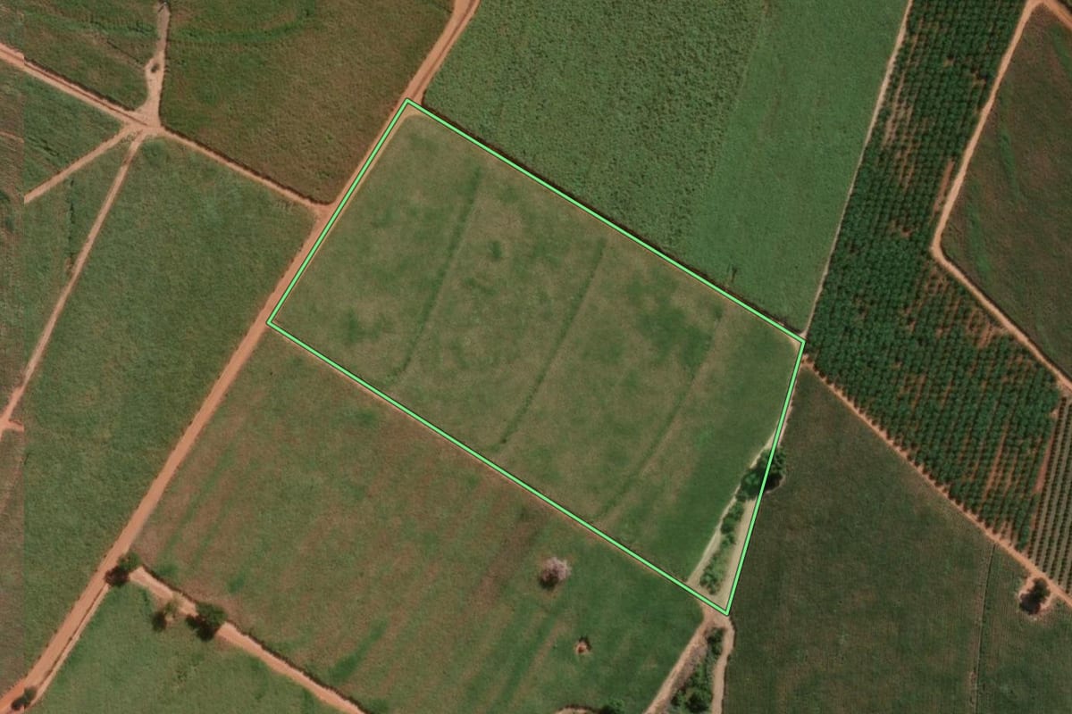 Imagem de satélite do imóvel rural em Urupês (SP), com o contorno declarado no CAR desenhado por cima.