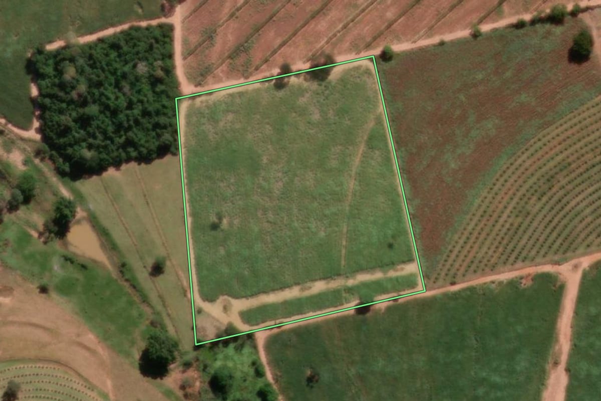 Imagem de satélite do imóvel rural em Urupês (SP), com o contorno declarado no CAR desenhado por cima.