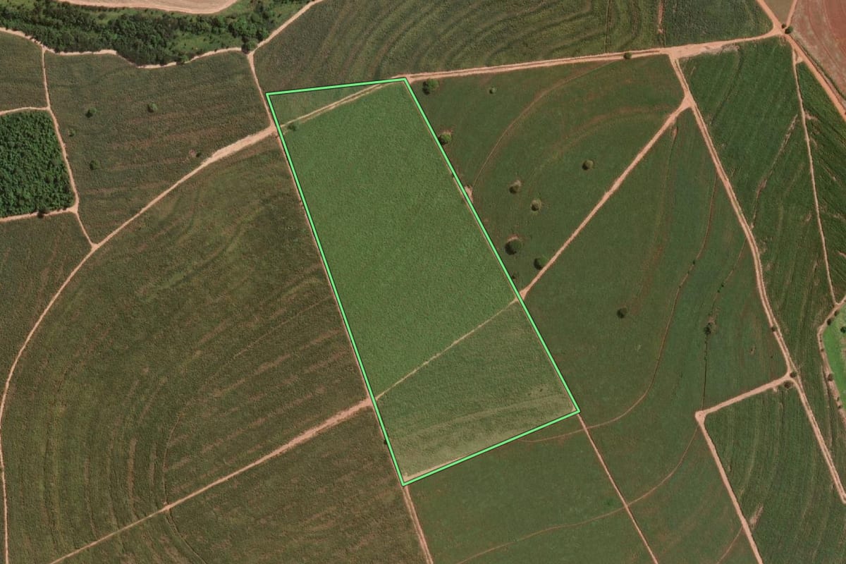 Imagem de satélite do imóvel rural em Urupês (SP), com o contorno declarado no CAR desenhado por cima.