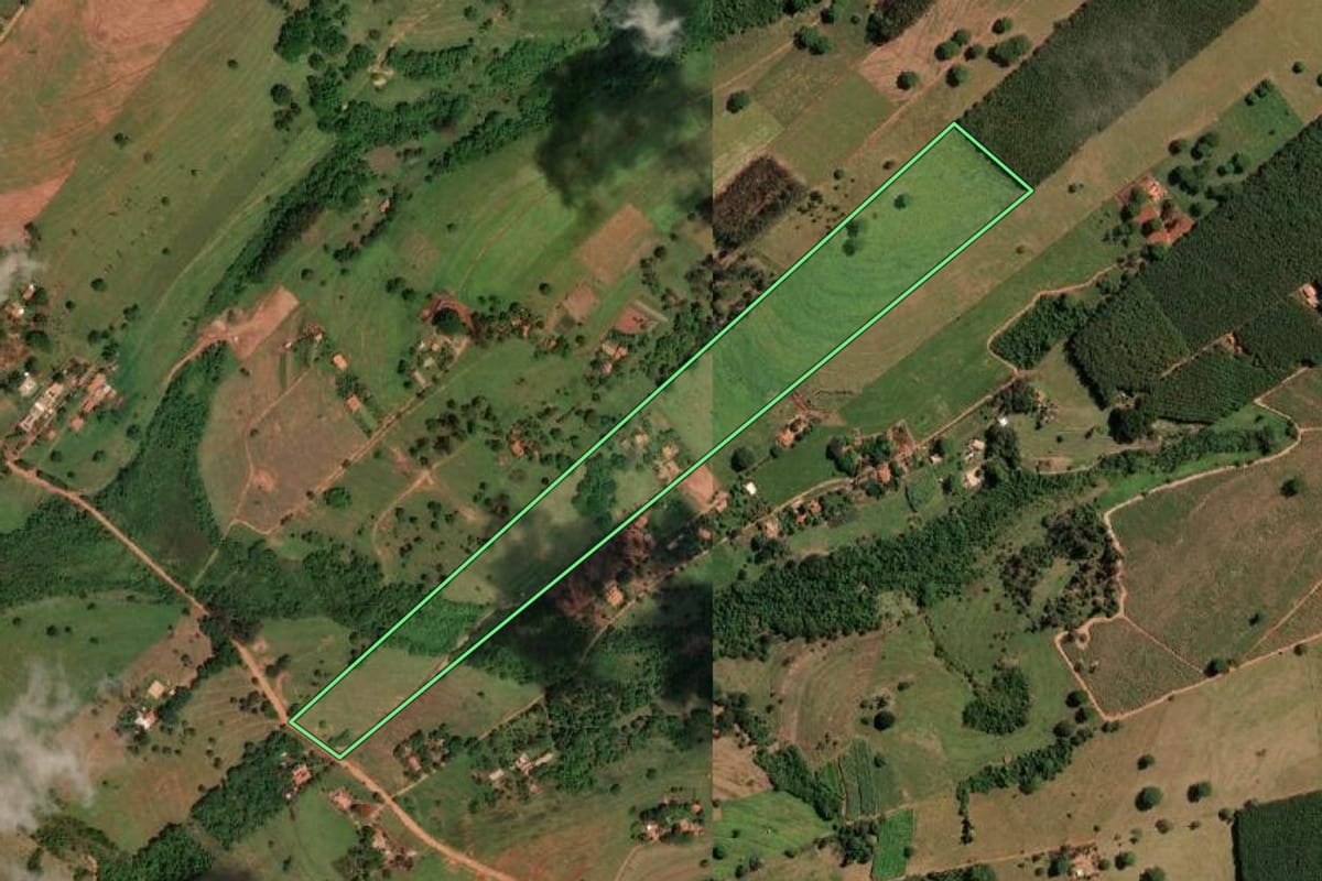 Imagem de satélite do imóvel rural em Votuporanga (SP), com o contorno declarado no CAR desenhado por cima.