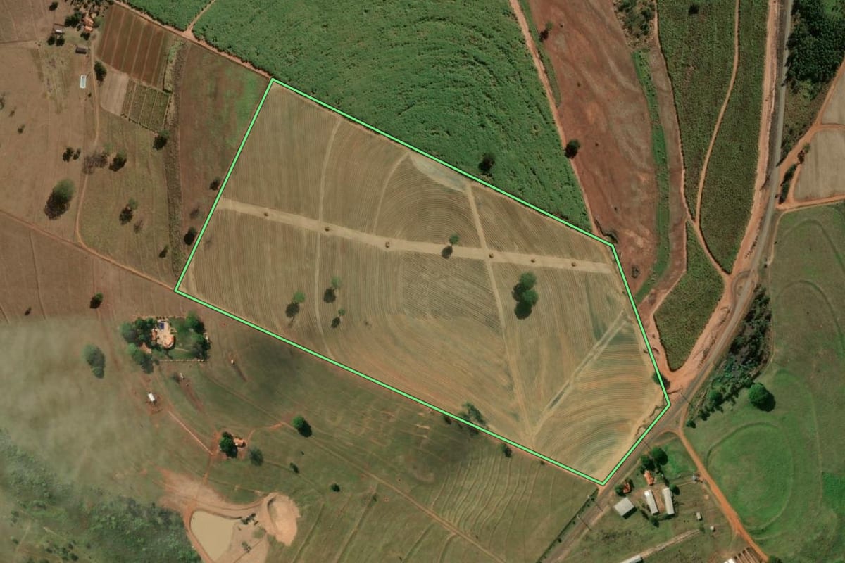 Imagem de satélite do imóvel rural em Votuporanga (SP), com o contorno declarado no CAR desenhado por cima.
