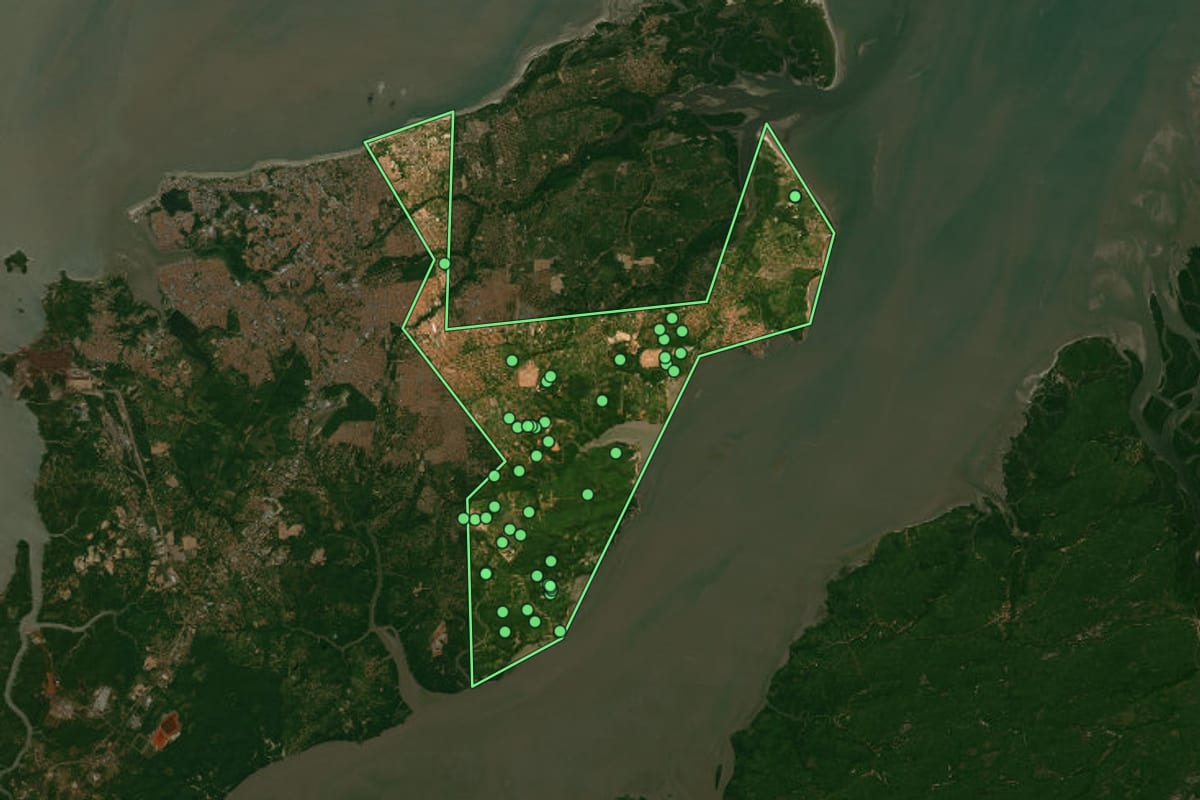 Imagem de satélite de São José de Ribamar (MA), com o contorno do município e a posição dos imóveis desta página.