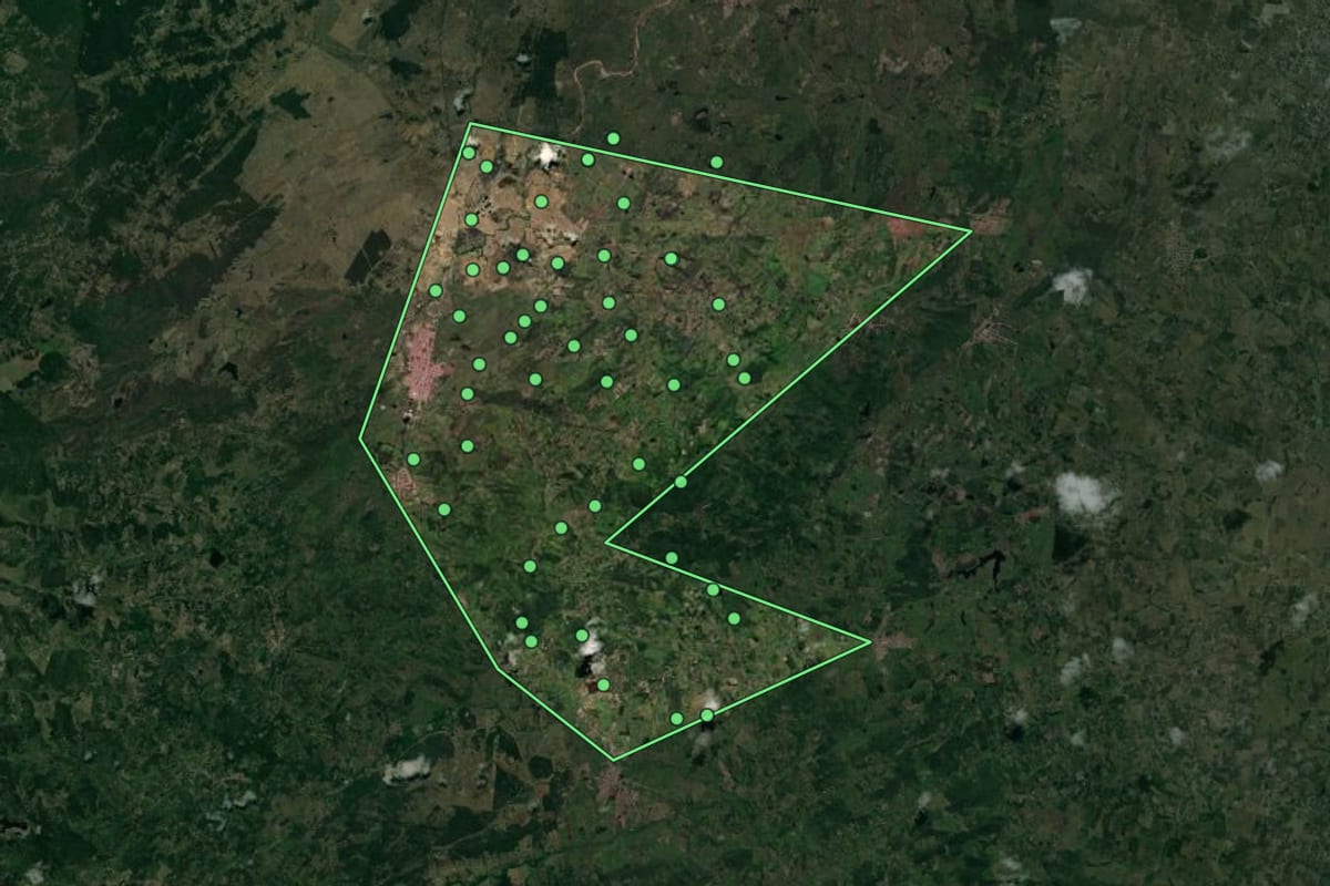 Imagem de satélite de Belém (PB), com o contorno do município e a posição dos imóveis desta página.
