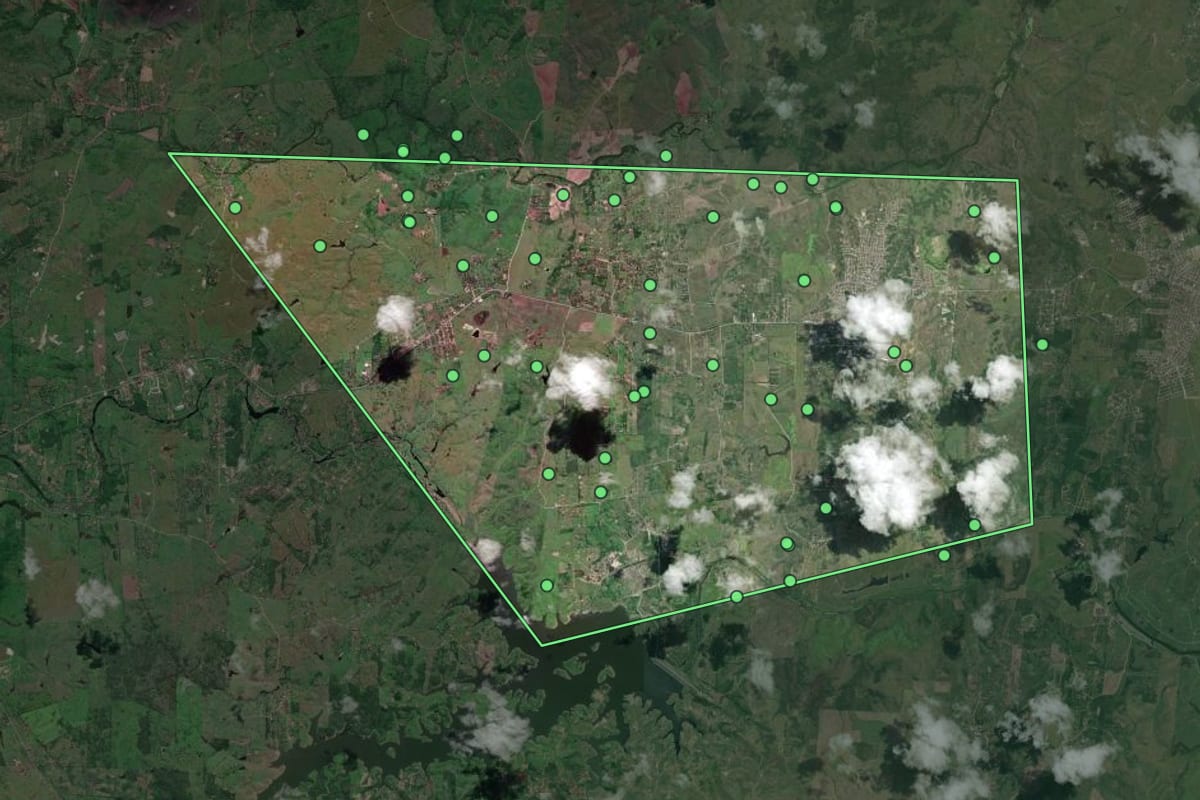 Imagem de satélite de Lagoa do Carro (PE), com o contorno do município e a posição dos imóveis desta página.